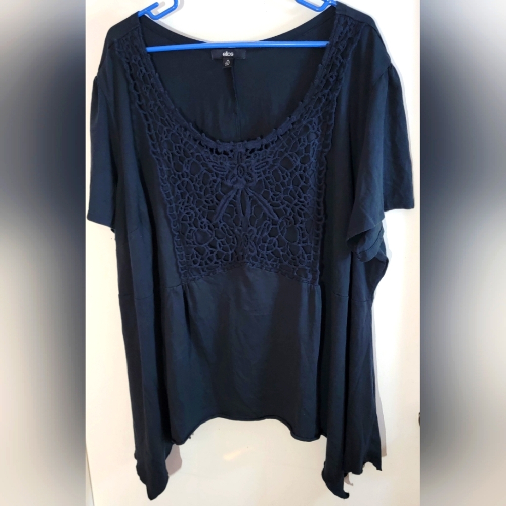 Ellos Navy Blue Top W/ Crochet